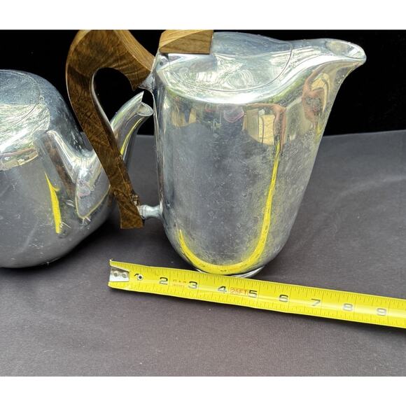 Vtg Picquot Ware Tea & Coffee Pots Wood Handle Mid Century Modern MCM England - Picture 8 of 12